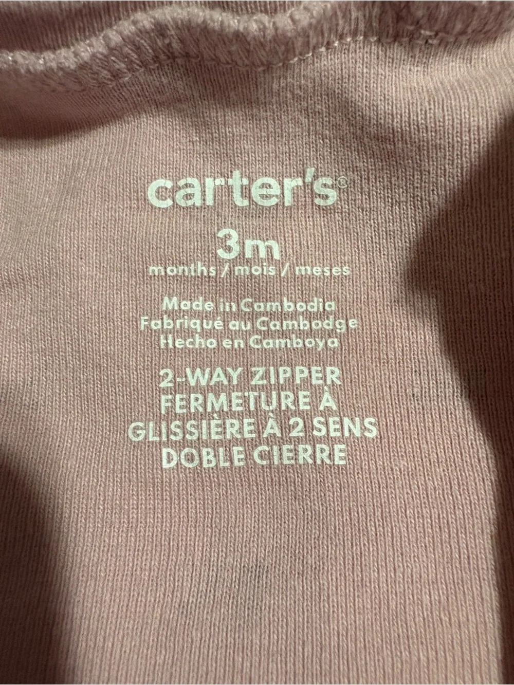 Carter’s Dusty Rose Bow 2 Way Zipper Footie Pajamas with Foldover Mittens 3M